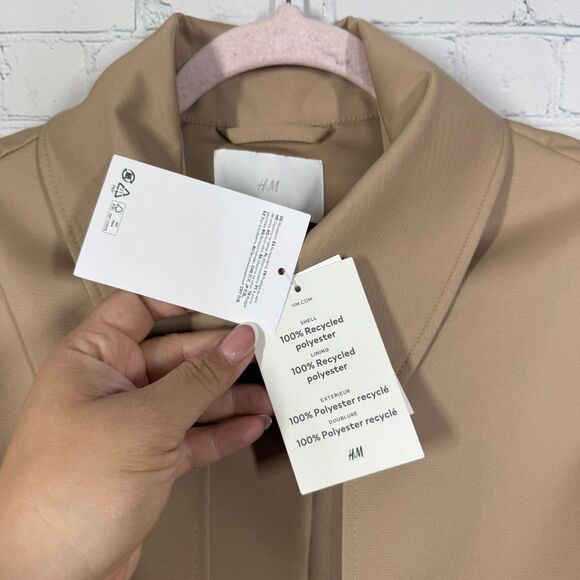 H&M Trench Coat Women's Medium Double Breasted Tan Belted City Career Long NWT - Picture 12 of 14